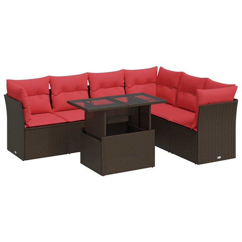 7 Piece Garden Sofa Set With Cushions Grey Poly Rattan Acacia