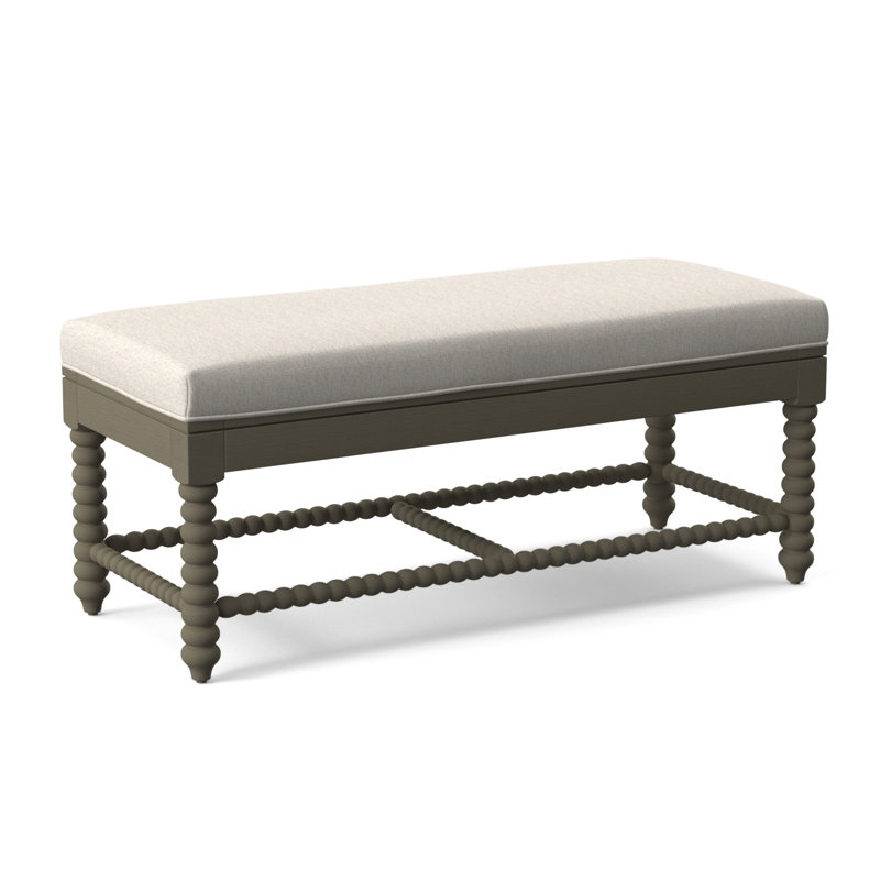 Lind Island Upholstered Bench, Sunbrella Beige Pinstripe; 6205-74, Stone Hearth Finish