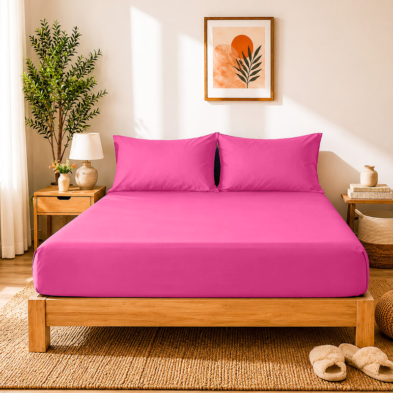 40cm Extra Deep Fitted Sheet - Luxury Microfiber Deep Pocket Bed Sheet Secure Fit, Hot Pink, Single (91x190cm)
