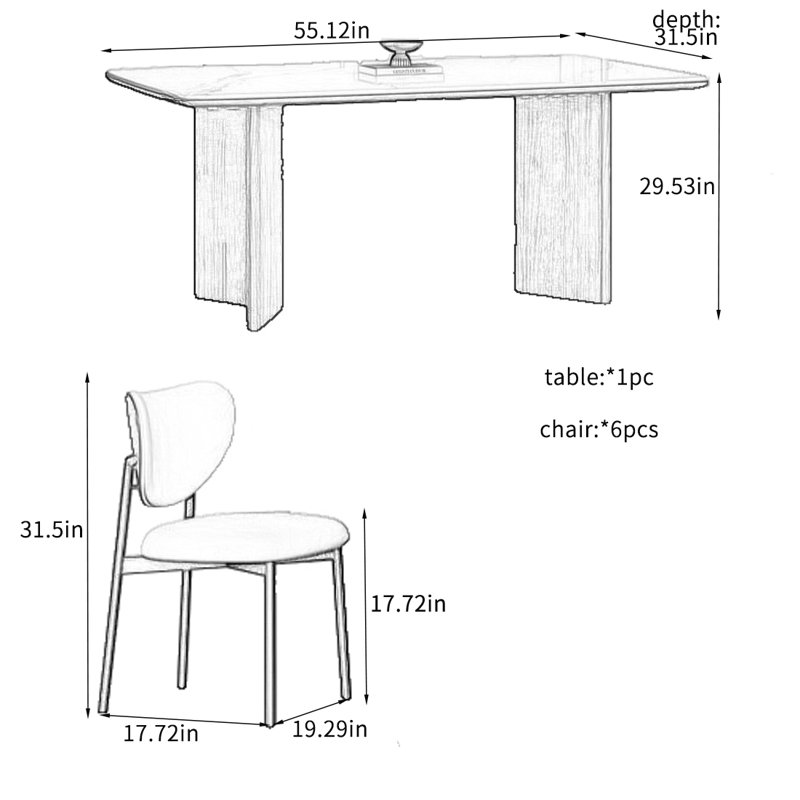 Ensembles de table de style français en bois massif de style français rétro., H 29,53 po x L 55,12 po x l 31,5 po