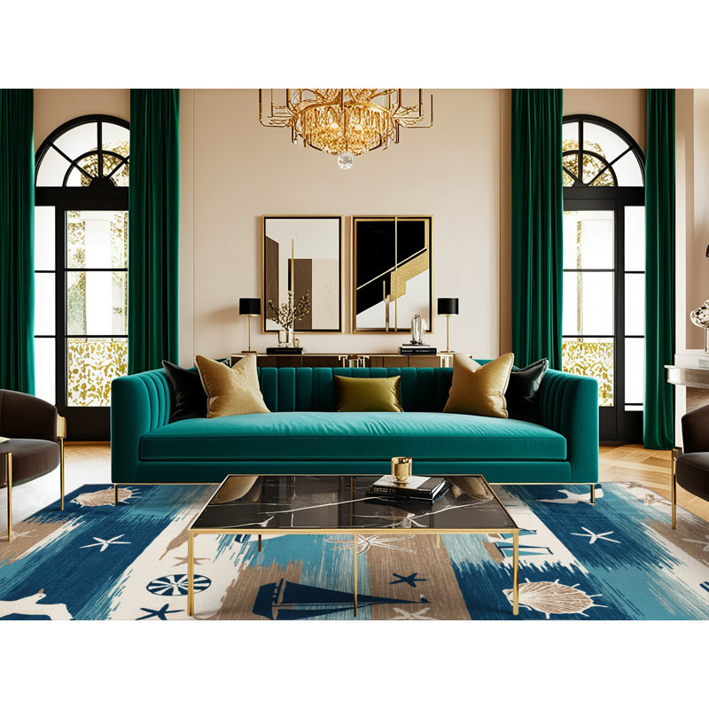  Tapis de style nautique lavable, Rectangle 7 pi x 9 pi