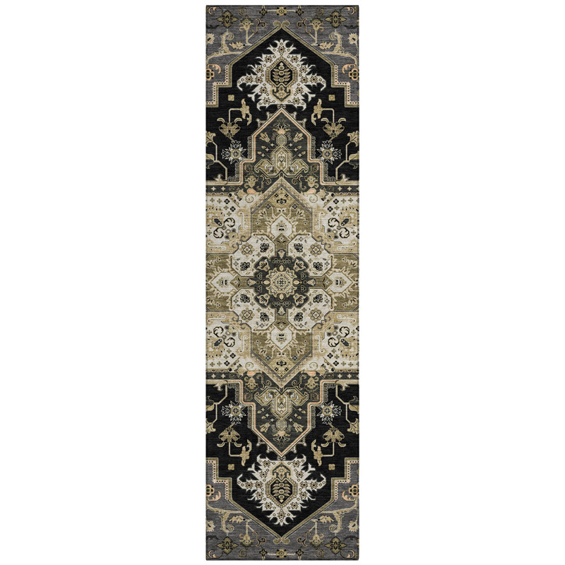 Bellaya Black Washable Indoor-Outdoor Rug - , 2'3" x 7'6"