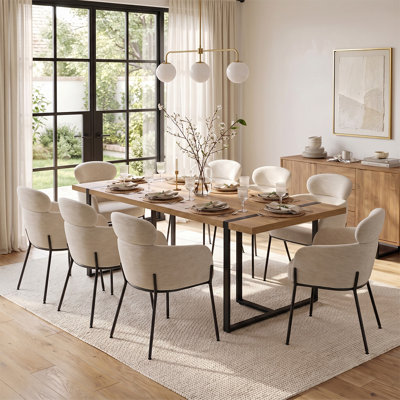 Ensemble de table de salle à manger rectangulaire 79 po avec 8 fauteuils à dossier double rembourrés 79 po