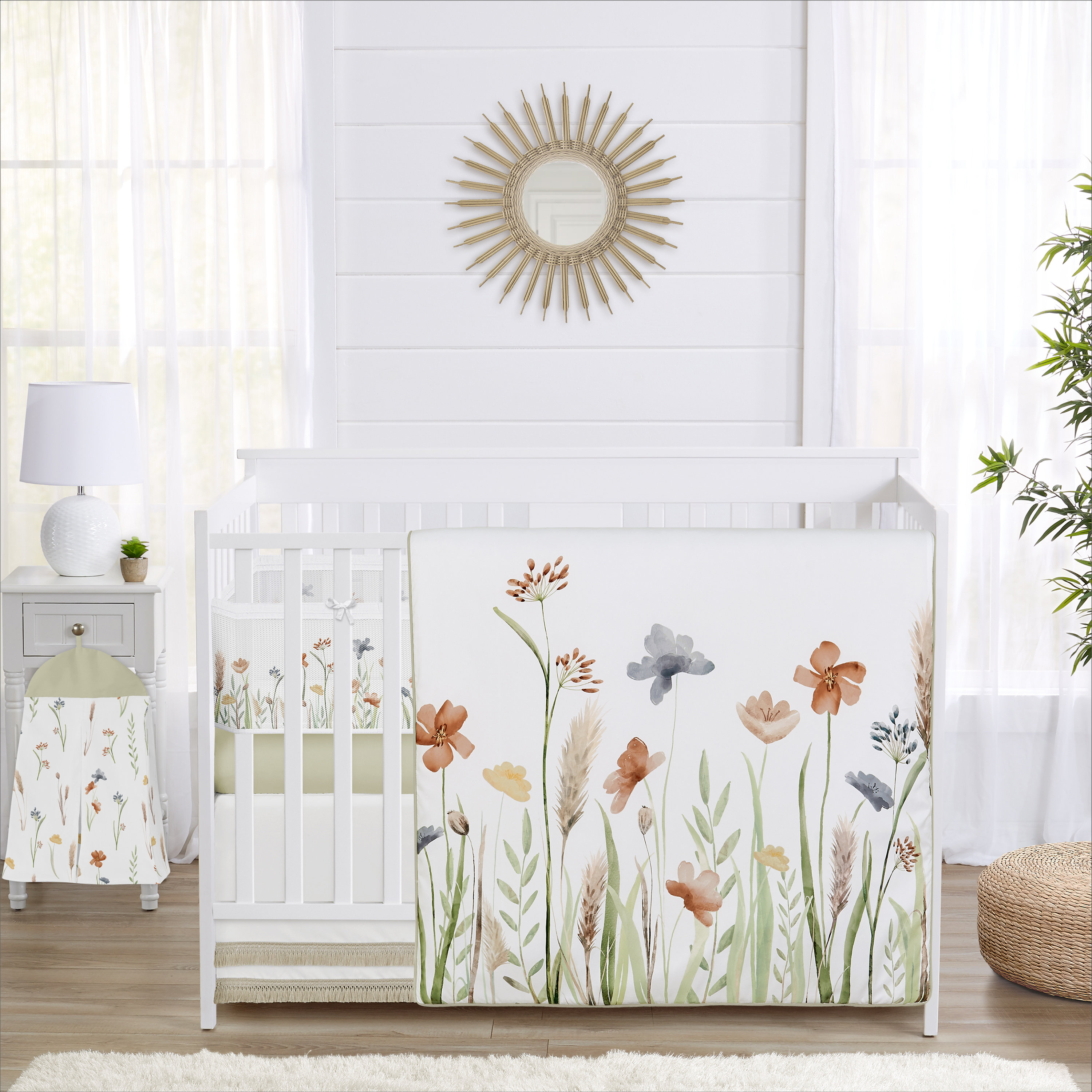 Sweet Jojo Designs Watercolor Floral Garden Sage Green 6 Piece Crib ...