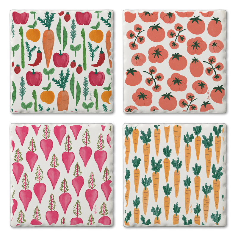 Fresh Veggies Assorted 4 Pack Tumbled Tile Coasters