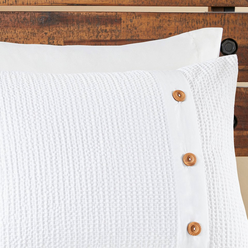 Édredon 100% coton tissé gaufré très grand / très grand - 3 pièces, lavable à la machine, boutons décoratifs en bois décoratifs, style contemporain, literie pour pièces, caractéristiques, chambre à coucher moderne,