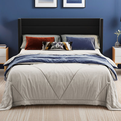 Queen Size Bed Frame Platform With Velvet Upholstered Headboard And Strong Wooden Slats Support, No Box Spring Needed, Easy Assembly, Noise Free by Mercer41