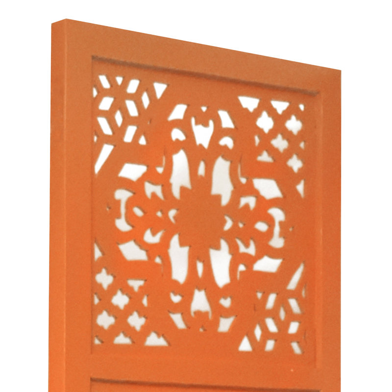 Cloison 3 panneaux en bois massif Goddard, Orange