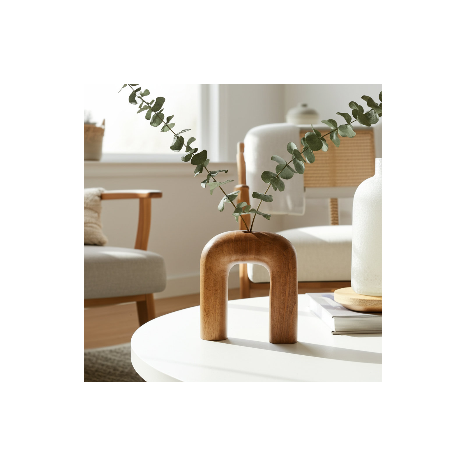 Tamarindo Wood Horseshoe Vase, 10" H x 9" W x 2" D