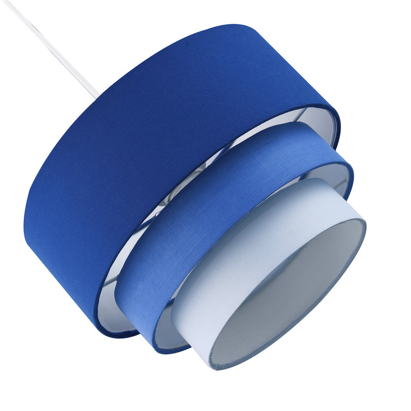 Contemporary Round Triple Tier Cotton Fabric Pendant Light Shade, Blue