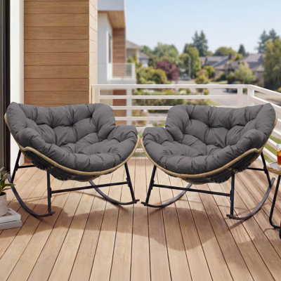 Oversized Outdoor Papasan Rocking Chair Set with Thick Cushions (Set of 2) by Bayou Breeze