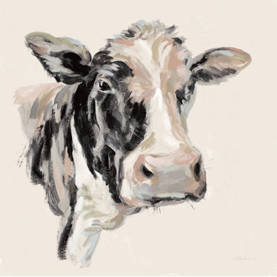 Expressionistic Cow I Neutral 1 Piece Wrapped Canvas Painting