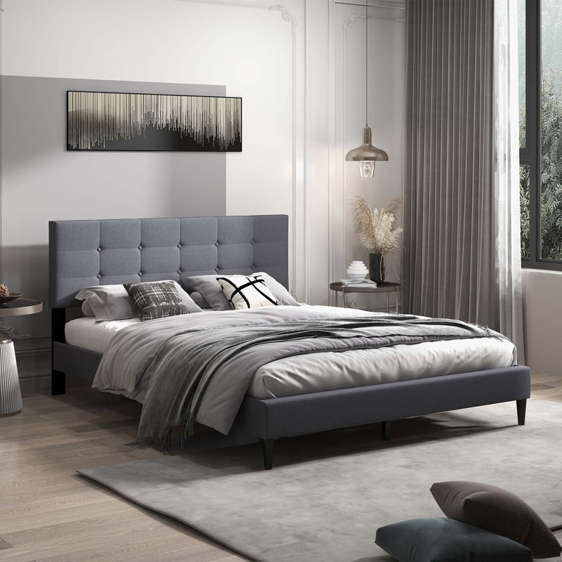 Grand lit standard en bois massif Jeray, Gris
