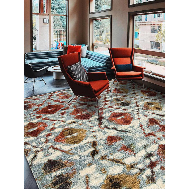 Shibori Hand Knotted Wool Geometric Area Rug in Gray/Red/Green, Rectangle 8' x 10'