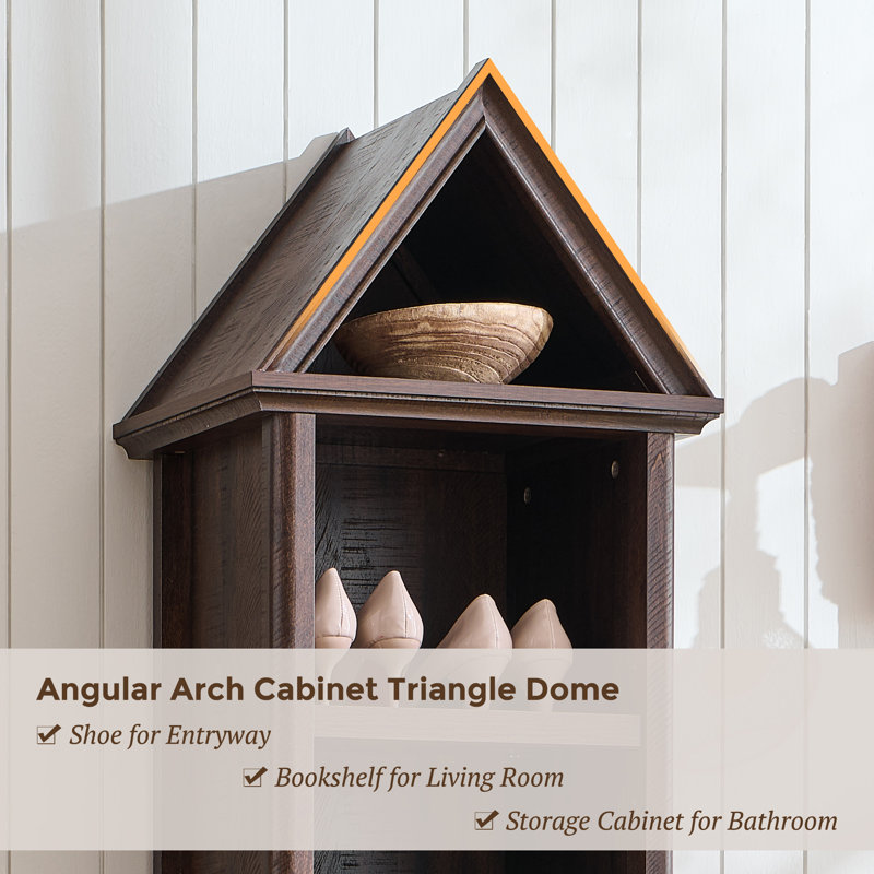 75.9" Tall Shoe Cabinet, 5 Tiers Geometric Narrow Cabinet with Storage, Modern Triangular Top Angled Arch with Adjustable Shelves, Shoe Cabinet w/Open Display Shelves