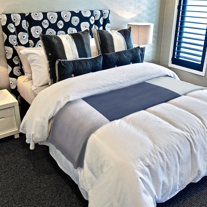 Quilted Throw Blanket, 52.5" W x 62.5" L, White/Navy Blue/Gray