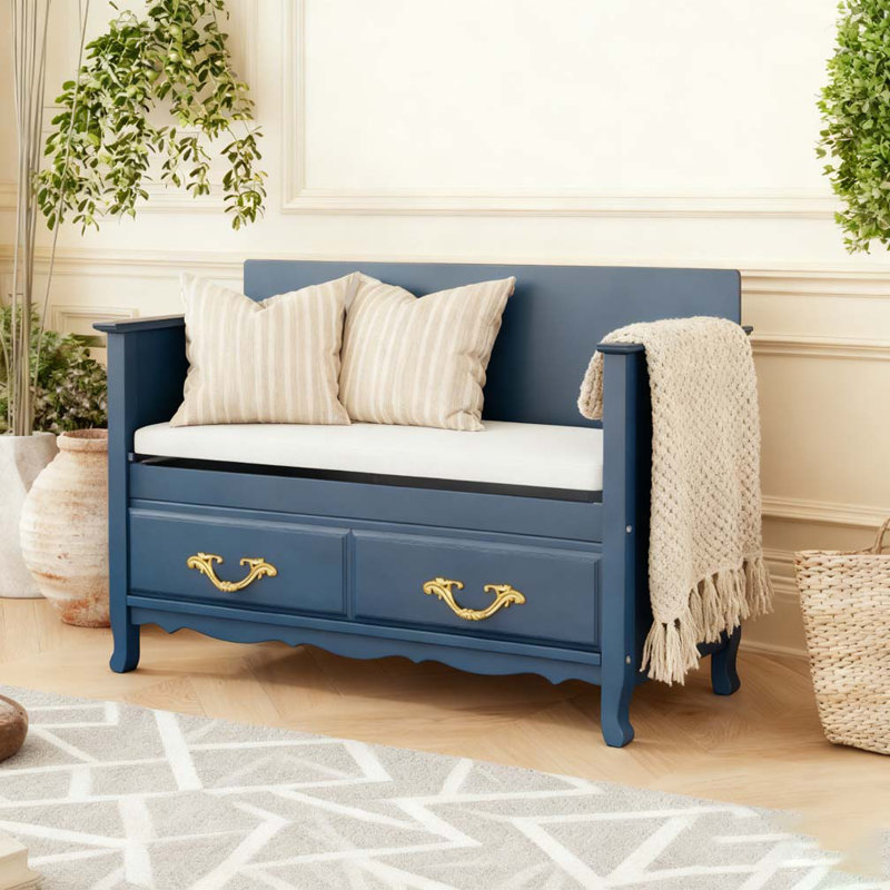 Banc à chaussures avec coussin amovible, Marine antique