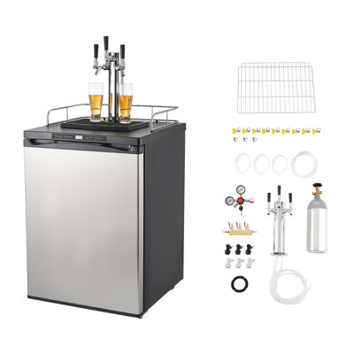 Tireuse à bière, réfrigérateur pour fûts de grande capacité avec bouteille de CO2 de 2,3 kg, capacité de 162 L (2 fûts de 1/6 oz / 2 fûts Slim / 3 fûts à verrouillage à bille), distributeur de bière pression domestique à trois robinets pour fûts à verrouillage à bille.