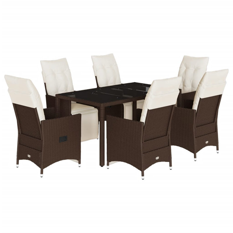 Ensemble bistro de patio avec coussins en rotin de polyester brun, H 29,5 po x l 59,1 po x P 35,4 po, 6