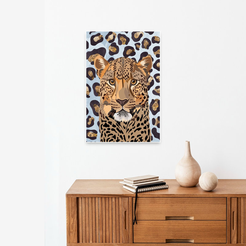 Golden Leopard Portrait Contemporary Cat Animal Nature Wall Art Print, 60.96cm H x 40.64cm W