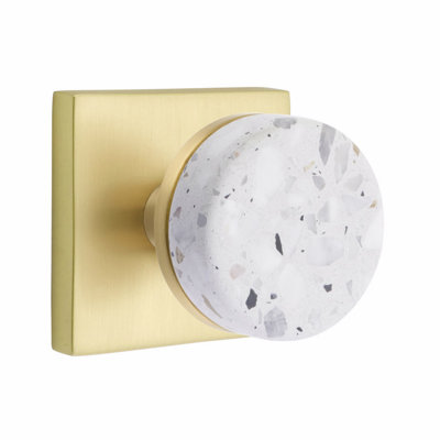 Ensemble de boutons de confidentialité Emtek Select, rosette carrée, tige conique, bouton Terrazzo clair, CF