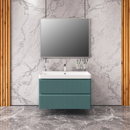 35.4'' Single Bathroom Vanity with Manufactured Wood Top with Mirror