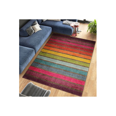 Northern Collection Multicolor Thick Stripes Patterned Woven Base Decorative Rug