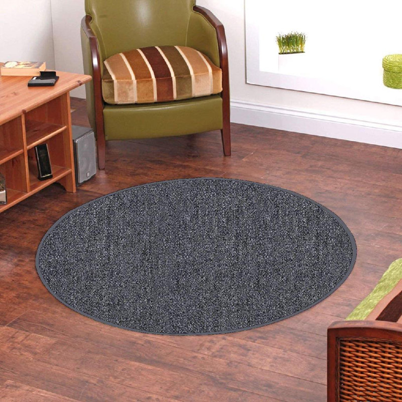 Tapis uni gris tissé à la machine, Rond 9 pi