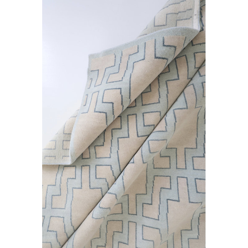Della Hand Knotted Wool Geometric Area Rug, Blue, Rectangle 8' x 10'