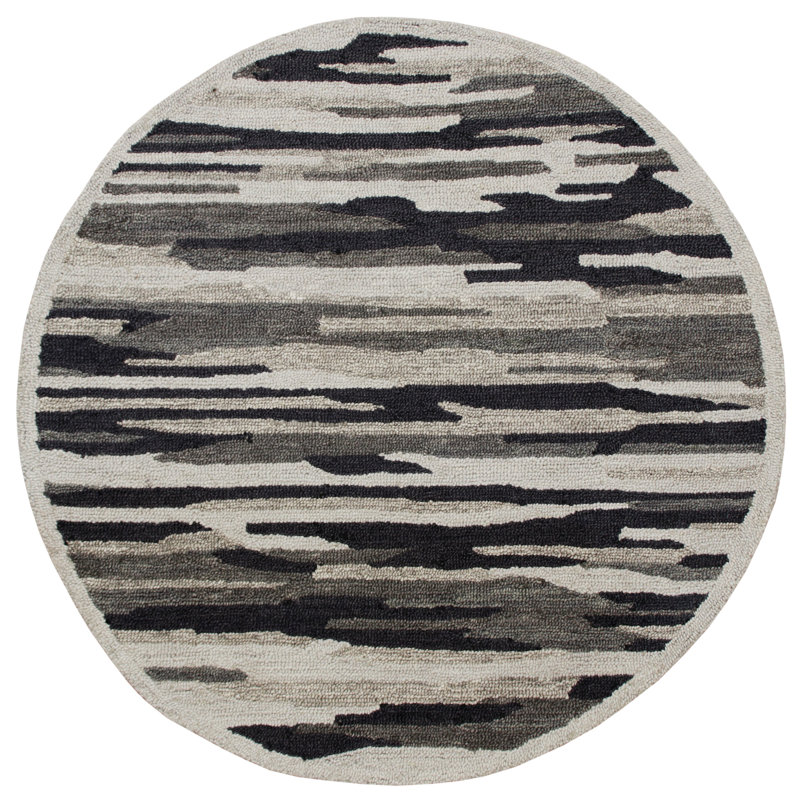 Karleigh Hand Tufted Wool Camouflage Indoor Rug, Round 6'