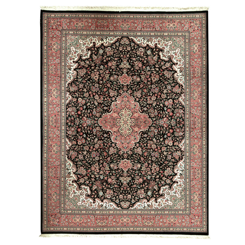 High-Quality Hand-Knotted Black And Rose Area Rug