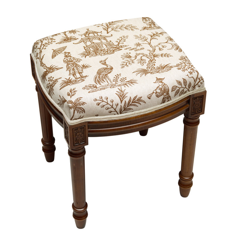 Tabouret de coiffeuse en lin gris Camiah, Noyers, Caramel