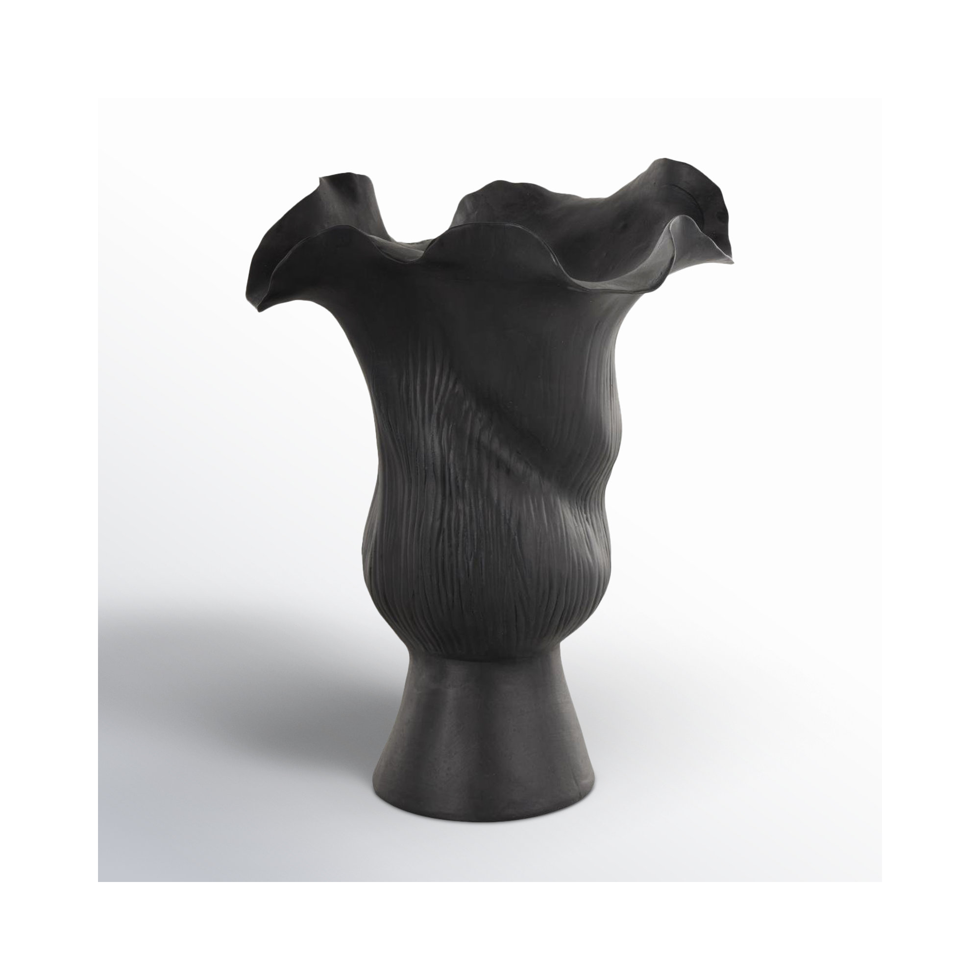 Bia Cole And Ceramic Floral Inspired Abstract Vase With Linear Grooves, Black