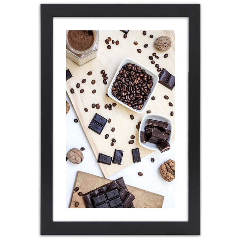 Coffee - Single Picture Frame Print, Black, 90cm H x 60cm W