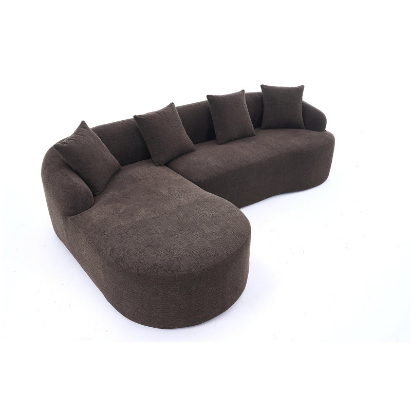 Boneless L-Shape Sectional Sofa with Curved Chaise,White Modular Chenille Compression Couch,30D High-Density Foam,Minimalist Modular Couches Sleeper for Living Room Bedroom Apartment Lounge.