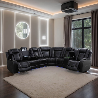 Lujoso 210.5"Breathable Leather Power Living Room Set With LED Lighting