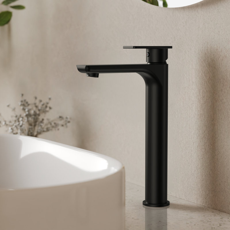Robinet pour salle de bain à poignée simple, robinet de salle de bain à un trou avec drain, Noir mat