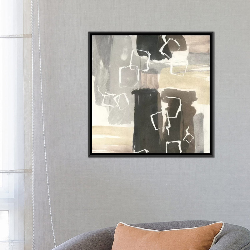 « danse squares i », impression sur toile, H 18 po x l 18 po x P 1,5 po, Toile avec cadre flottant noir, Pas de tapis
