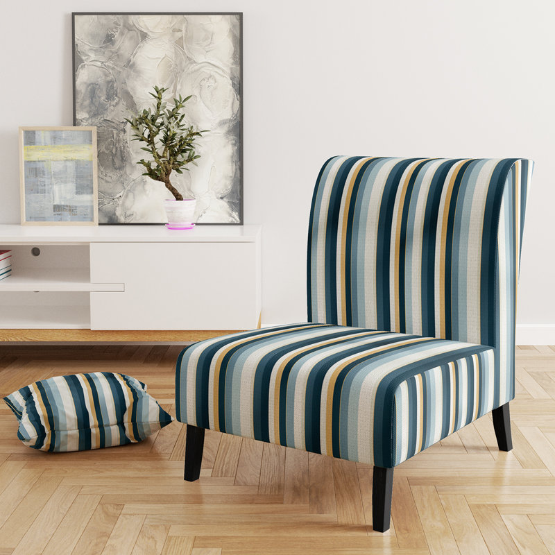 Fauteuil de chambre bleu et blanc à motif rayé classique - Velours