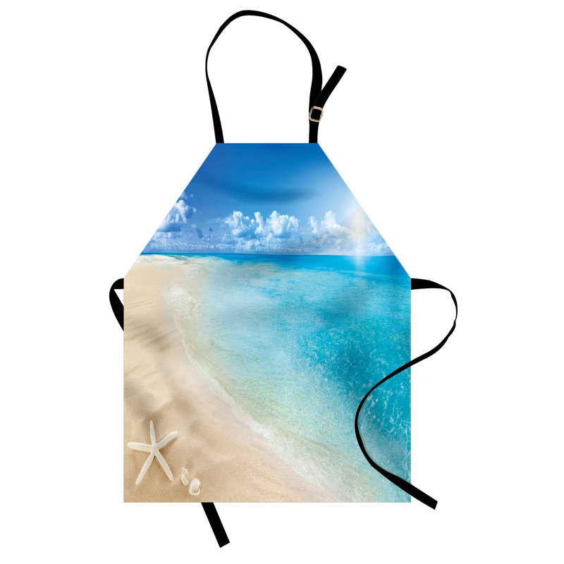 Tablier de plage East Urban Home unisexe, bord de mer ensoleillé et coquillages, taille adulte, bleu turquoise