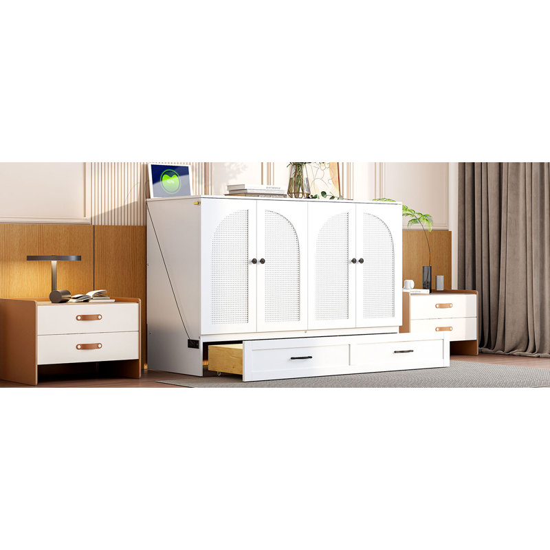 Lit escamotable avec grands tiroirs Murphy, Double, Blanc
