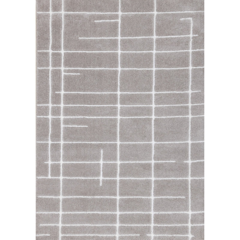 Tapis rayé gris et blanc 8 pi x 11 pi
