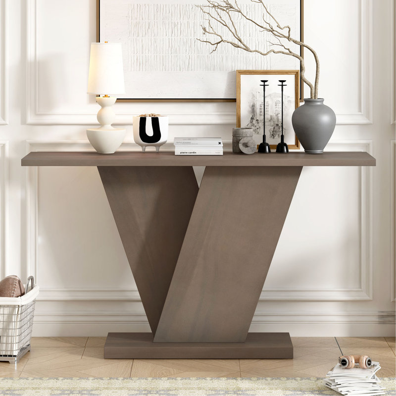 Console Mirod avec placage en bois naturel, base en V pour une polyvalence classique, pour exposer vos articles préférés, assemblage facile