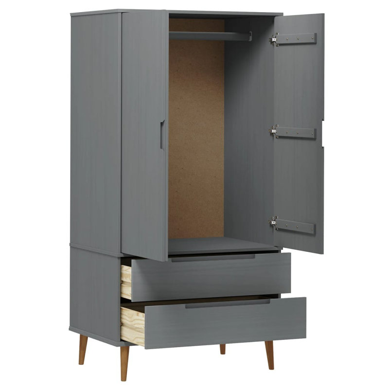 Neeme 2 Door Solid + Manufactured Wood Wardrobe, Grey