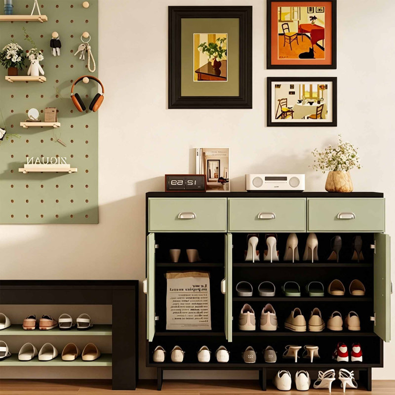 Italian style minimalist shoe cabinet, 39.37"H x  47.24"W x  13.78"D