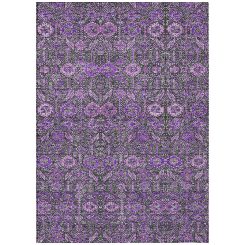 Tapis d'intérieur lavable floral mauve et vert 5 pi x 8 pi HomeRoots
