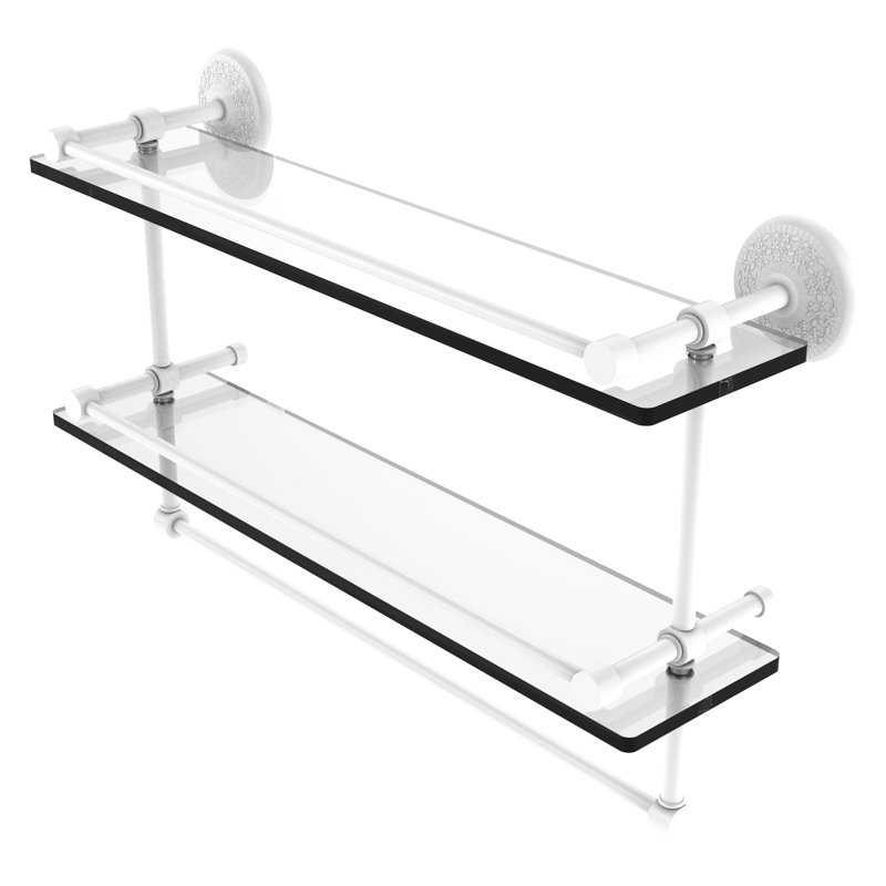 Tilney 2 Piece Tiered Shelf with Towel Bar, Matte White, 22"H x 22"W x 16"D