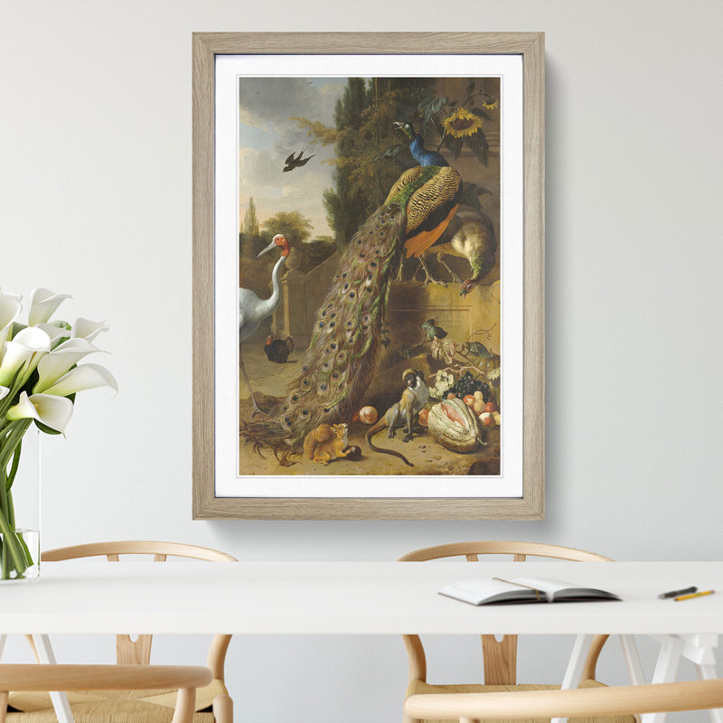 Peacocks by Melchior D'Hondecoeter - Picture Frame Painting, 36cm H x 27cm W x 2cm D, Oak Framed