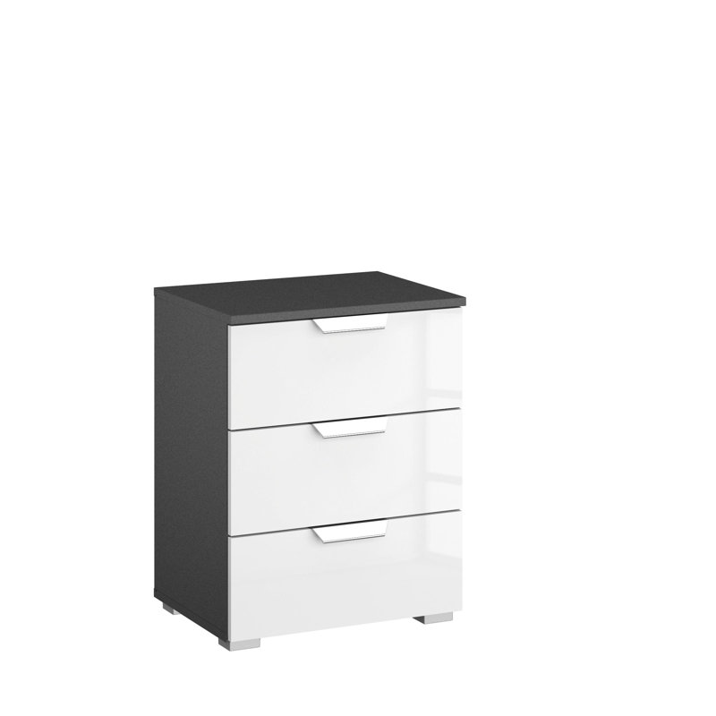 Aditio 3 Drawer Bedside Table, Metallic grey/High-gloss white