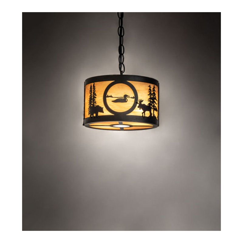 Luminaire suspendu tambour texturé noir à 2 lumières Jahmiya